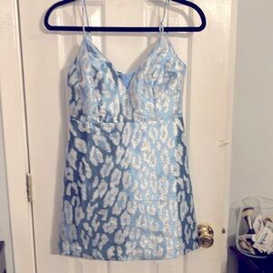Eris mini dress in blue and sliver NBD